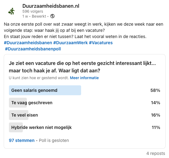 Week 2 Duurzaamheidsbanenpoll eindresultaat