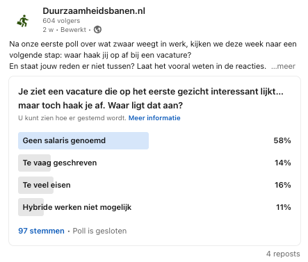 Poll 2 Duurzaamheidsbanen.nl eindresultaat