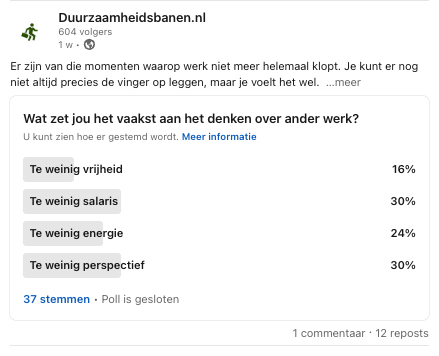 Week 3 LinkedIn poll Duurzaamheidsbanen.nl