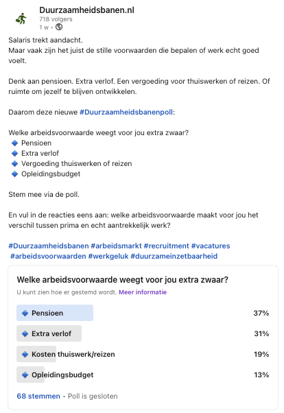 Uitslag van de Duurzaamheidsbanenpoll week 11 over arbeidsvoorwaarden