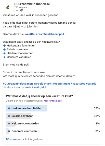 Week 12 Duurzaamheidsbanenpoll eindresultaat