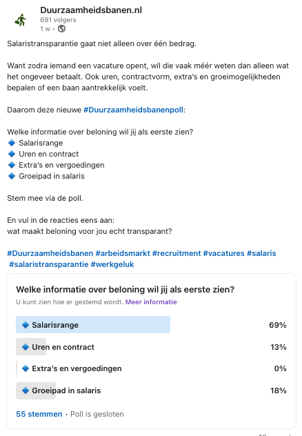 Week 9 Duurzaamheidsbanenpoll eindresultaat
