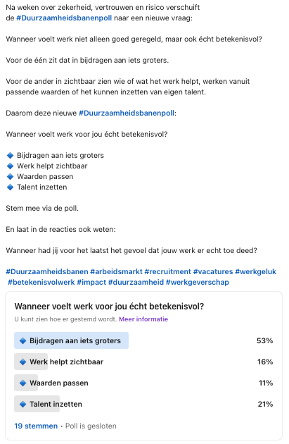 Week 17 Duurzaamheidsbanenpoll eindresultaat