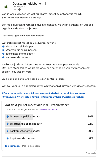 Week 19 Duurzaamheidsbanenpoll eindresultaat